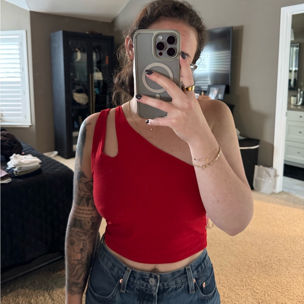 Beyond Yoga Red Asymmetrical Crop Top